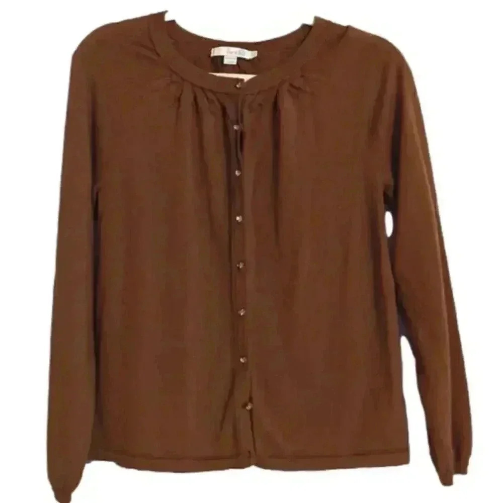 BODEN WOOL Cardigan with Jeweled Buttons in a Beautiful Fall Brown Women's size